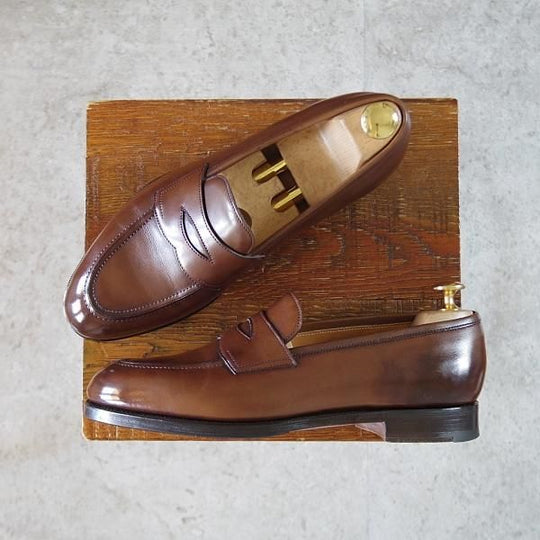 美品★エドワードグリーン 5.5E【定価￥185,900-★ピカデリー/PICCADILLY】184ラスト/コインローファー/カーフ/茶/EDWARD GREEN★i911