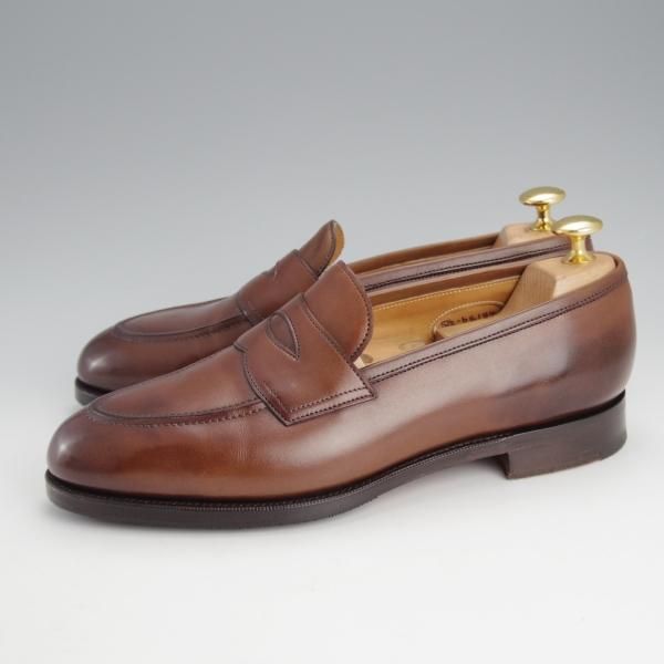 美品★エドワードグリーン 5.5E【定価￥185,900-★ピカデリー/PICCADILLY】184ラスト/コインローファー/カーフ/茶/EDWARD GREEN★i911
