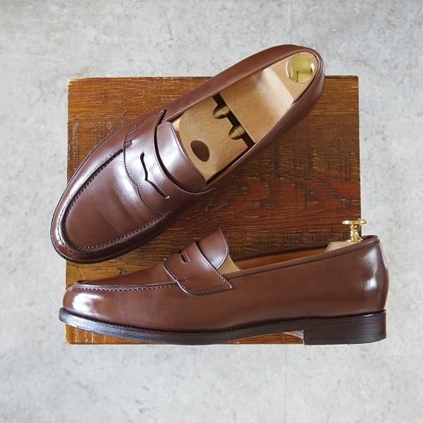 極美品★Oriental/オリエンタル SIZE 7.5【定価￥57,200-★コインローファー/ALBERS】ボックスカーフ/茶/メンズ★i930