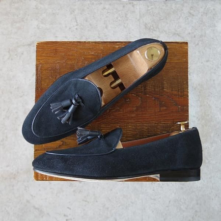 未使用★POLPETTA/ポルペッタ SIZE 40【定価￥35,200-★シップス別注/ベルジャンシューズ】タッセルローファー/スエード/紺★i937