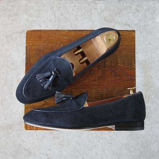 未使用★POLPETTA/ポルペッタ SIZE 40【定価￥35,200-★シップス別注/ベルジャンシューズ】タッセルローファー/スエード/紺★i937