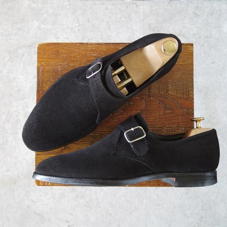 極上★クロケット&ジョーンズ 7.5E【同系モデル定価￥83,600-★MALVERN 3/モンクストラップ】スエード/黒/Crockett&Jones★i943