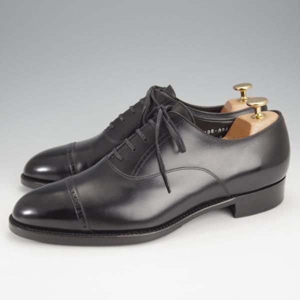 美品★三陽山長 SIZE 8【定価￥80,300-★弦六郎/R2010ラスト】パンチドキャップトゥ/カーフ/黒/メンズ/SanyoYamacho★i985