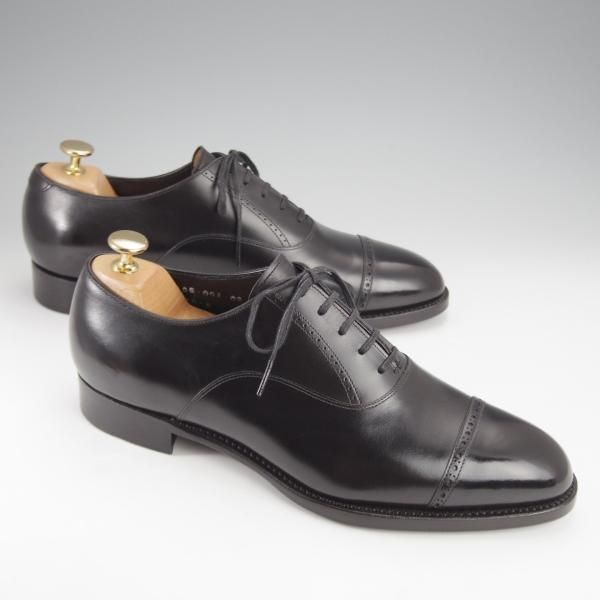 美品★三陽山長 SIZE 8【定価￥80,300-★弦六郎/R2010ラスト】パンチドキャップトゥ/カーフ/黒/メンズ/SanyoYamacho★i985