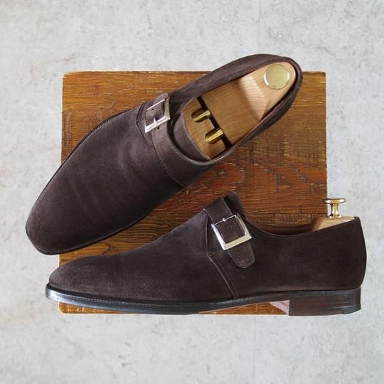 美品★クロケット&ジョーンズ 8D【ハンドグレードライン★SAVILE/モンクストラップ】337ラスト/スエード/濃茶/Crockett&Jones★i997