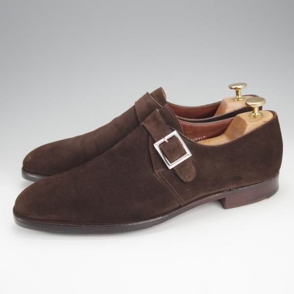 美品★クロケット&ジョーンズ 8D【ハンドグレードライン★SAVILE/モンクストラップ】337ラスト/スエード/濃茶/Crockett&Jones★i997