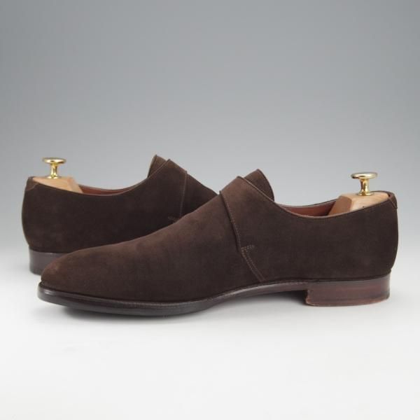 美品★クロケット&ジョーンズ 8D【ハンドグレードライン★SAVILE/モンクストラップ】337ラスト/スエード/濃茶/Crockett&Jones★i997