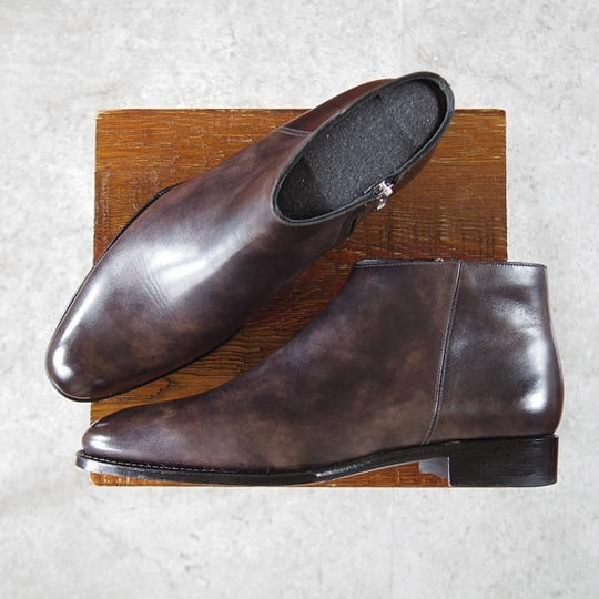 ★Perfetto/ペルフェット SIZE 8【グッドイヤーウェルテッド製法★(伊)イルチア社のミュージアムカーフ/P2421】サイドジップ/灰茶★j011