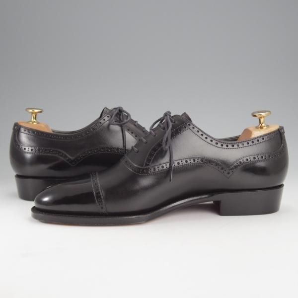 極美品★Perfetto/ペルフェット SIZE 7.5【グッドイヤーウェルテッド製法★(仏)アノネイ社のカーフ/クォーターブローグ】カーフ/黒★j013
