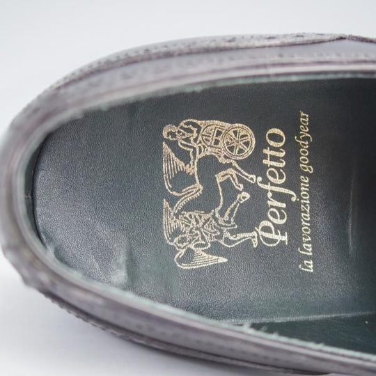 極美品★Perfetto/ペルフェット SIZE 7.5【グッドイヤーウェルテッド製法★(仏)アノネイ社のカーフ/クォーターブローグ】カーフ/黒★j013