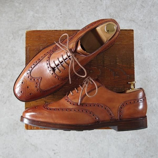 極上★コールハーン SIZE 7.5【★フルブローグ/薄茶】カーフ/メンズ/COLE HAAN★j052