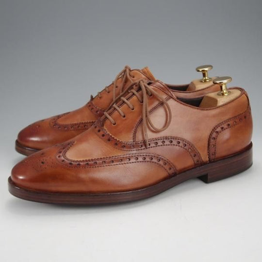 極上★コールハーン SIZE 7.5【★フルブローグ/薄茶】カーフ/メンズ/COLE HAAN★j052