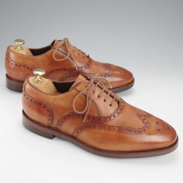 極上★コールハーン SIZE 7.5【★フルブローグ/薄茶】カーフ/メンズ/COLE HAAN★j052