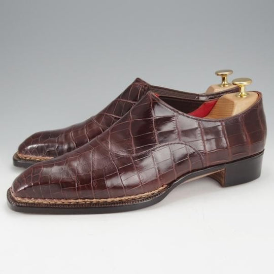 極美品★(神戸)スピーゴラ UK7.5程度【オーダー価格80万円程度★ビスポーク品/クロコダイル仕様】スリッポン/濃茶/SPIGOLA★j054