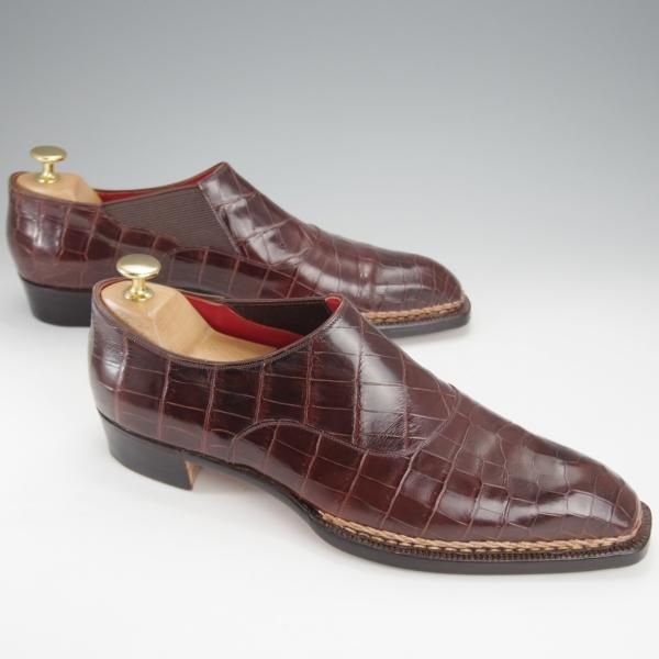 極美品★(神戸)スピーゴラ UK7.5程度【オーダー価格80万円程度★ビスポーク品/クロコダイル仕様】スリッポン/濃茶/SPIGOLA★j054