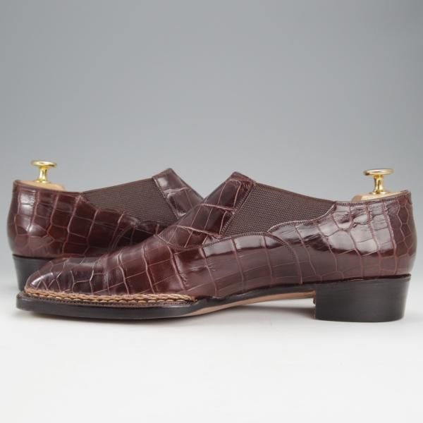 極美品★(神戸)スピーゴラ UK7.5程度【オーダー価格80万円程度★ビスポーク品/クロコダイル仕様】スリッポン/濃茶/SPIGOLA★j054