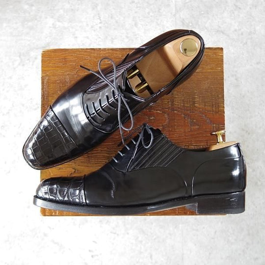 極上★(伊)シルヴァノ・ラッタンジ SIZE 7【貴重★ハンドソーンウェルテッド製法/クロコ×ポリッシュレザー】黒/Silvano Lattanzi★j059