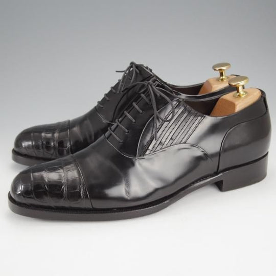 極上★(伊)シルヴァノ・ラッタンジ SIZE 7【貴重★ハンドソーンウェルテッド製法/クロコ×ポリッシュレザー】黒/Silvano Lattanzi★j059