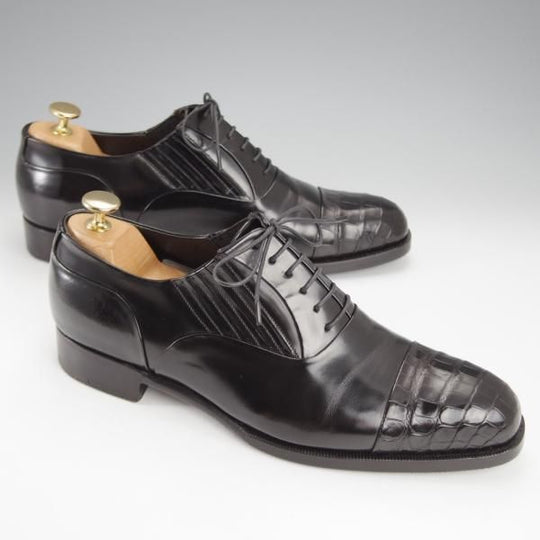 極上★(伊)シルヴァノ・ラッタンジ SIZE 7【貴重★ハンドソーンウェルテッド製法/クロコ×ポリッシュレザー】黒/Silvano Lattanzi★j059