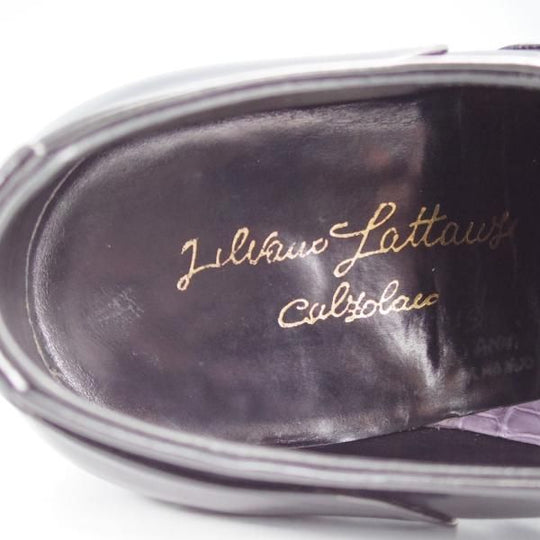 極上★(伊)シルヴァノ・ラッタンジ SIZE 7【貴重★ハンドソーンウェルテッド製法/クロコ×ポリッシュレザー】黒/Silvano Lattanzi★j059