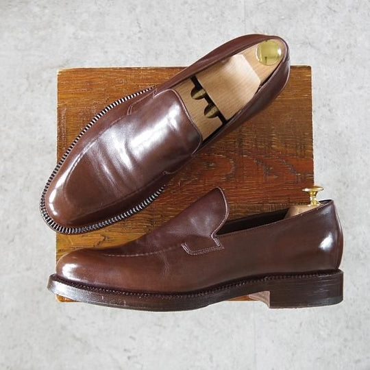 ★(伊)シルヴァノ・ラッタンジ SIZE 7【貴重★ハンドソーンウェルテッド製法/シャドウステッチ】スリッポン/濃茶/Silvano Lattanzi★j064