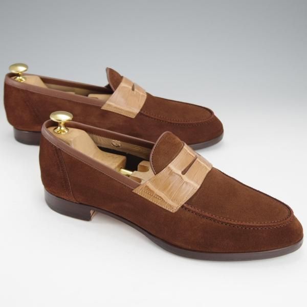 極上★(神戸)スピーゴラ SIZE 7【定価￥107,800-★クロコダイル×スエード/コインローファー】濃茶/メンズ/SPIGOLA★j066