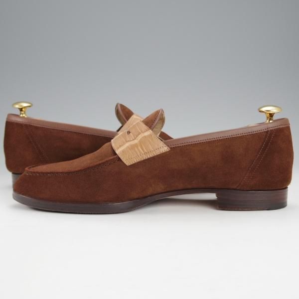 極上★(神戸)スピーゴラ SIZE 7【定価￥107,800-★クロコダイル×スエード/コインローファー】濃茶/メンズ/SPIGOLA★j066
