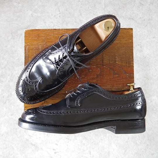 極美品★オールデン 7.5D【現行定価17万円程度★コードバン仕様/ミリタリーラスト/58701】ロングウイング/黒/メンズ/ALDEN★j070