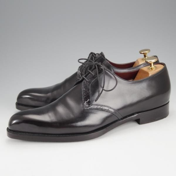 極上★(伊)シルヴァノ・ラッタンジ SIZE 7【貴重★クロコダイル×カーフ/Vフロント】プレーントゥ/黒/Silvano Lattanzi★j080