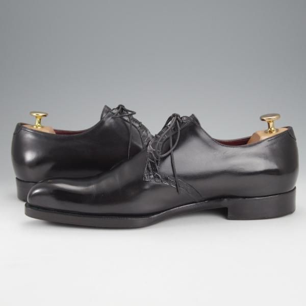 極上★(伊)シルヴァノ・ラッタンジ SIZE 7【貴重★クロコダイル×カーフ/Vフロント】プレーントゥ/黒/Silvano Lattanzi★j080
