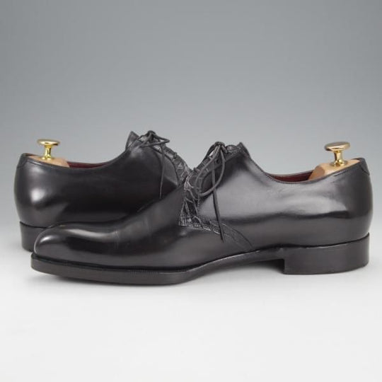 極上★(伊)シルヴァノ・ラッタンジ SIZE 7【貴重★クロコダイル×カーフ/Vフロント】プレーントゥ/黒/Silvano Lattanzi★j080