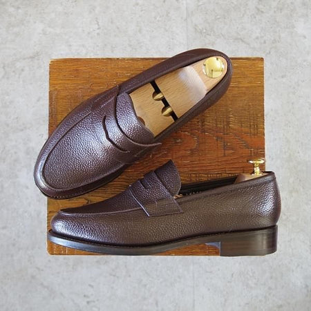 極美品★Perfetto/ペルフェット SIZE 7.5【グッドイヤーウェルテッド製法★コインローファー】グレインレザー/濃茶/メンズ★j085