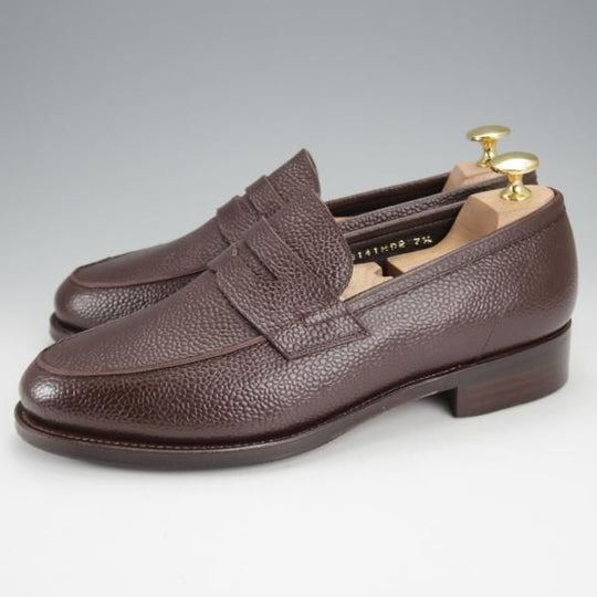 極美品★Perfetto/ペルフェット SIZE 7.5【グッドイヤーウェルテッド製法★コインローファー】グレインレザー/濃茶/メンズ★j085