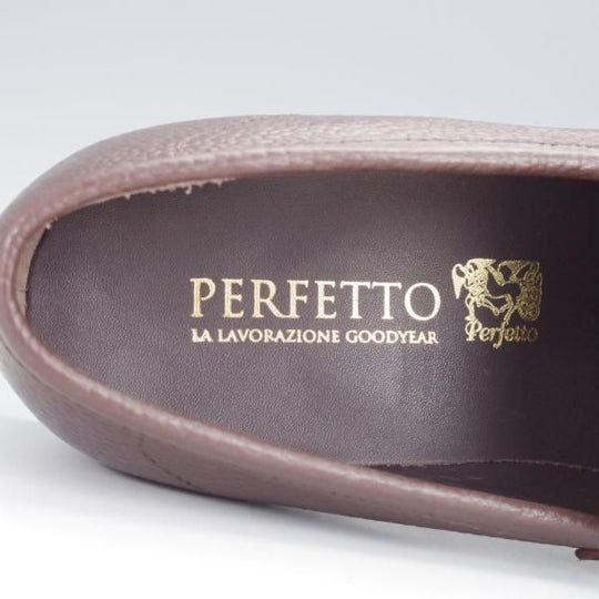 極美品★Perfetto/ペルフェット SIZE 7.5【グッドイヤーウェルテッド製法★コインローファー】グレインレザー/濃茶/メンズ★j085