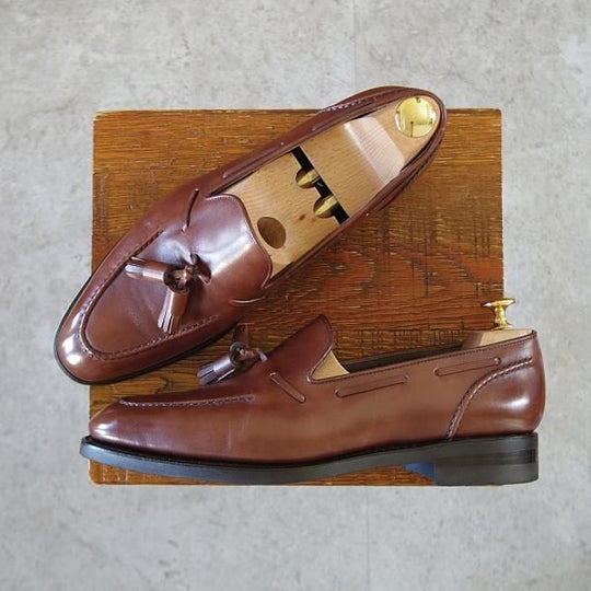 極美品★Perfetto/ペルフェット SIZE 6.5【グッドイヤーウェルテッド製法★タッセルローファー】カーフ/茶/メンズ★j086