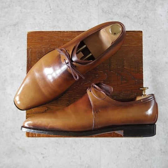 ★(仏)コルテ SIZE 8【定価20万円程度★Arca/アルカ/プレーントゥ】Vフロント/カーフ/茶/メンズ/Corthay★j098