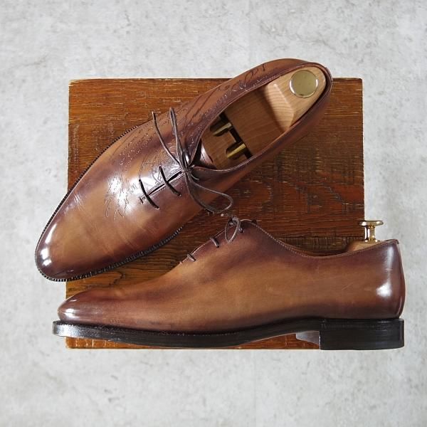 極美品★(仏)ベルルッティ SIZE 8【120周年記念モデル★グッドイヤー製法のALESSANDRO/カリグラフィ】アレッサンドロ/茶★j099