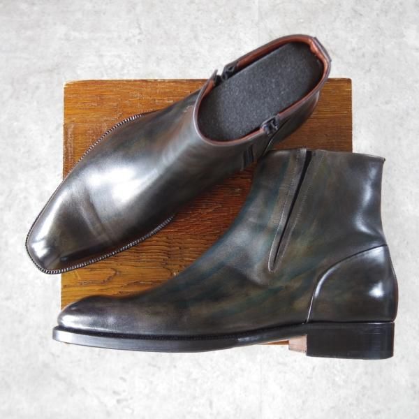 極上★(伊)シルヴァノ・ラッタンジ SIZE 7【貴重★ハンドソーンウェルテッド製法/ISETAN別注】ブーツ/黒〜深緑系パティーヌ/カーフ★j104