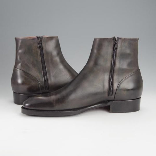 極上★(伊)シルヴァノ・ラッタンジ SIZE 7【貴重★ハンドソーンウェルテッド製法/ISETAN別注】ブーツ/黒〜深緑系パティーヌ/カーフ★j104