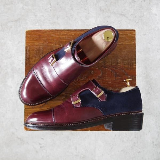 極上★宮城興業 UK5程度【オーダー価格￥67,500-★(英)C.F.ステッド社のスーパーバック使用/コンビ/ダブルモンク】赤茶×紺/メンズ★j116