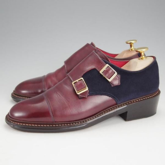 極上★宮城興業 UK5程度【オーダー価格￥67,500-★(英)C.F.ステッド社のスーパーバック使用/コンビ/ダブルモンク】赤茶×紺/メンズ★j116