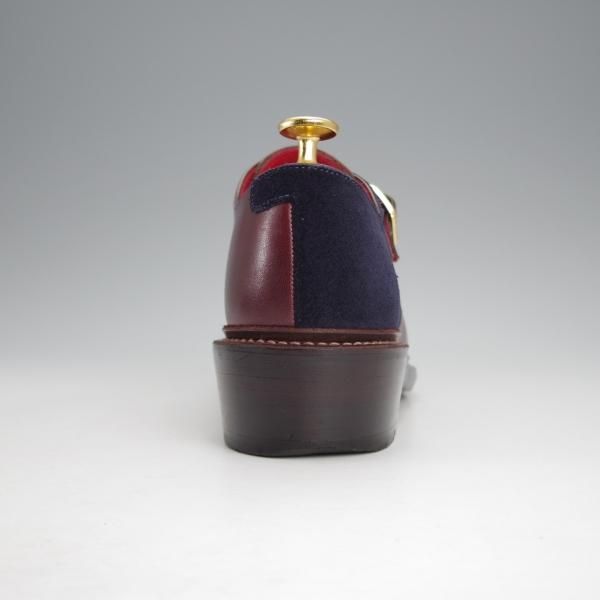 極上★宮城興業 UK5程度【オーダー価格￥67,500-★(英)C.F.ステッド社のスーパーバック使用/コンビ/ダブルモンク】赤茶×紺/メンズ★j116
