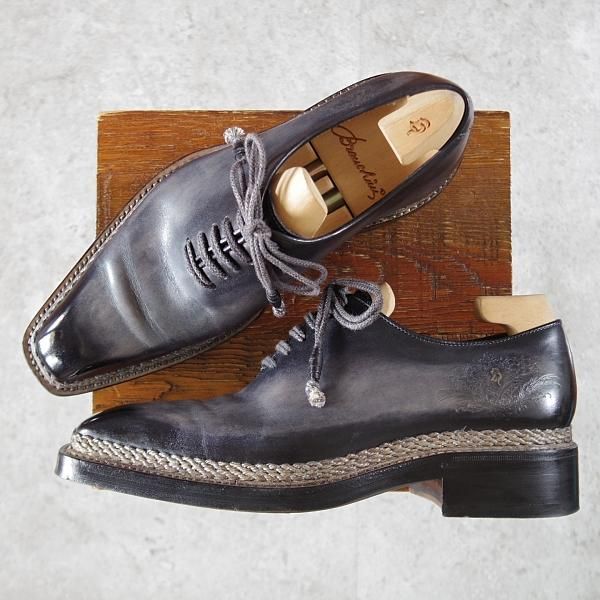 極美品★(伊)ブランキーニ・カルツォレリア SIZE 7.5【定価3,800ユーロ(52万円程度)★ノルベジェーゼ製法/シューツリー付】黒〜灰★j121