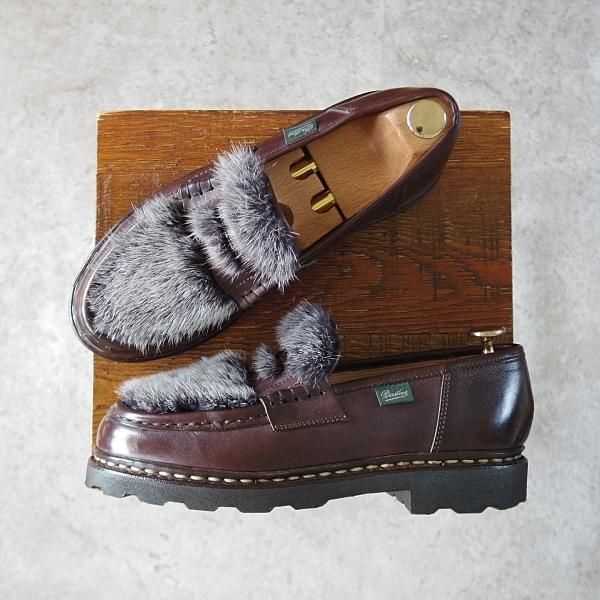 美品★パラブーツ SIZE 5.5【定価￥103,400-★VISON(ミンクファー)仕様/REIMS/ランス】ビームス別注/リスレザー/BEAMS/Paraboot★j146
