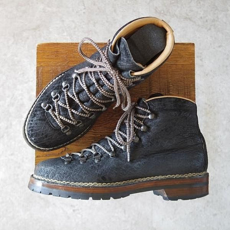 極上★(伊)F.LLIジャコメッティ SIZE 40【定価￥194,400-★カバ革(ヒポポタマス)/マルモラーダ】マウンテンブーツ/黒/Giacometti★j152