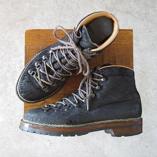 極上★(伊)F.LLIジャコメッティ SIZE 40【定価￥194,400-★カバ革(ヒポポタマス)/マルモラーダ】マウンテンブーツ/黒/Giacometti★j152