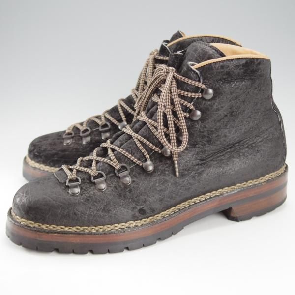 極上★(伊)F.LLIジャコメッティ SIZE 40【定価￥194,400-★カバ革(ヒポポタマス)/マルモラーダ】マウンテンブーツ/黒/Giacometti★j152