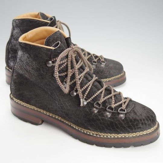 極上★(伊)F.LLIジャコメッティ SIZE 40【定価￥194,400-★カバ革(ヒポポタマス)/マルモラーダ】マウンテンブーツ/黒/Giacometti★j152