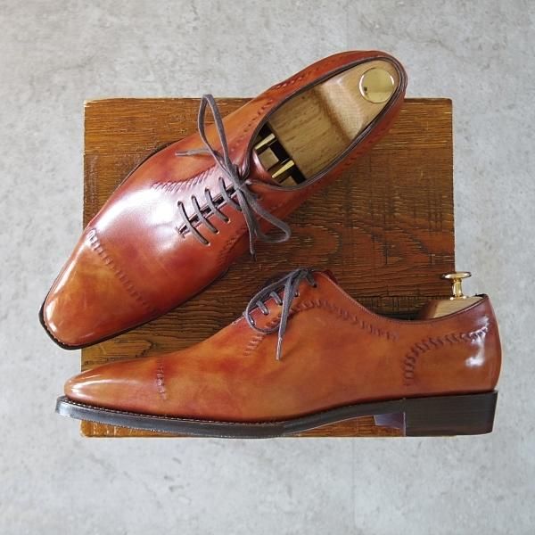 未使用★Perfetto/ペルフェット SIZE 7.5【定価￥56,100-★QUIRINALE/(伊)イルチア社のカーフ】シャドウステッチ/ホールカット/茶★j160