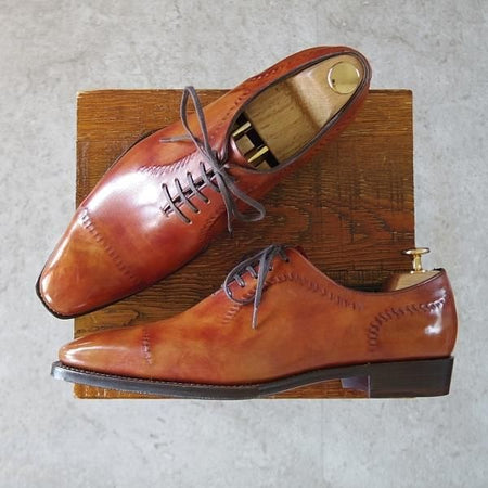 未使用★Perfetto/ペルフェット SIZE 7.5【定価￥56,100-★QUIRINALE/(伊)イルチア社のカーフ】シャドウステッチ/ホールカット/茶★j160